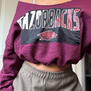 Razorbacks Off-Shoulder Crop Sweatshirt